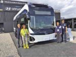Hari chair Richard Lee, president and CEO Ma. Fe Perez-Agudo, chief finance officer Ladislao Avila and SVP for trade operations and development Jun R. Cortez in front of Hyundai’s first mass-production electric bus —aida sevilla-mendoza